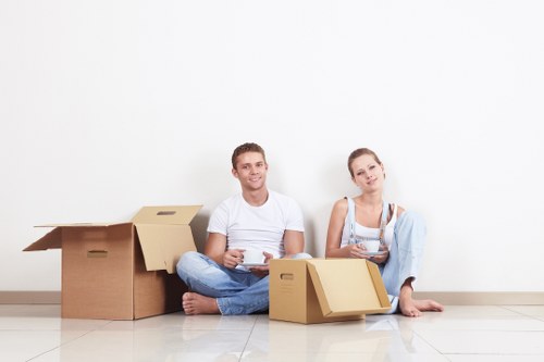 Boxes and furniture prepared for a home relocation in south London