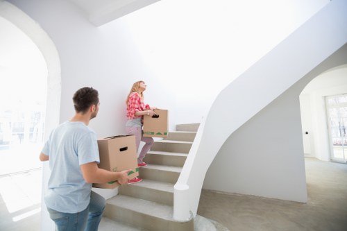 Organised moving day in a modern Elephant and Castle apartment building