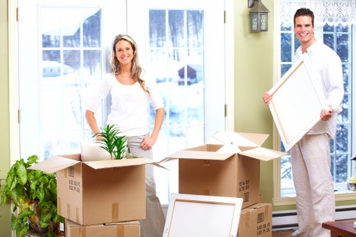 Packed boxes and furniture ready for a home relocation in Elephant and Castle